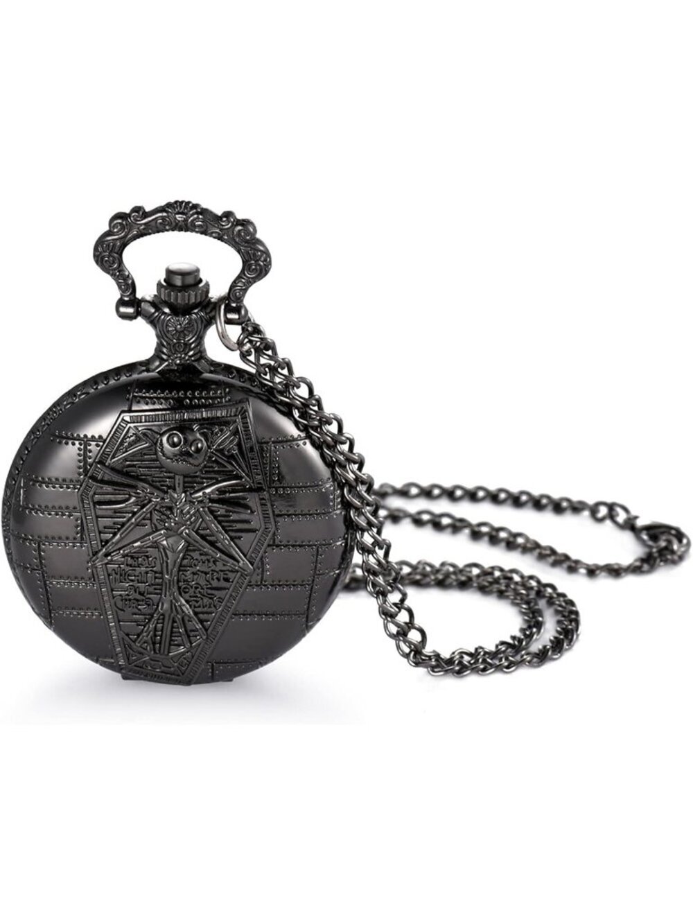 Men's Black Quartz Vintage Novelty Skull Skeleton Christmas Round Pocket Watch